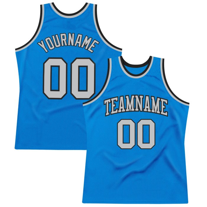 Blue Gray Silver Custom Basketball Jersey - Authentic Throwback Style Custom Blue Silver Gray-Black Authentic Throwback Basketball - Image 1