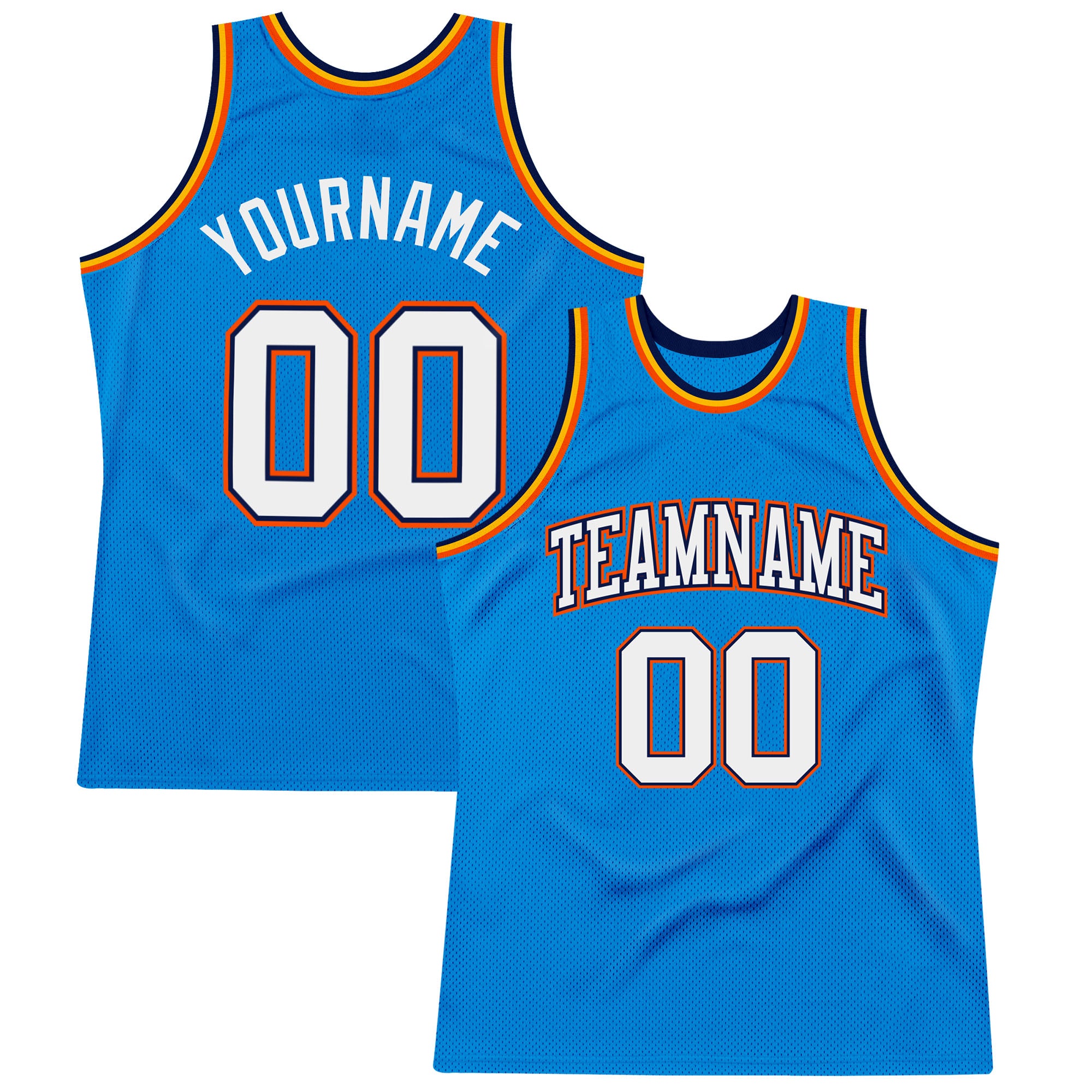 Blue White Navy Orange Basketball Jersey - Custom Authentic Throwback Design Custom Blue White Navy-Orange Authentic Throwback