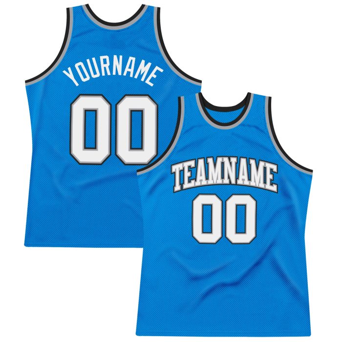 Custom Basketball Jersey - Authentic Blue White Silver Gray Throwback Design Custom Blue White-Silver Gray Authentic Throwback - Image 1
