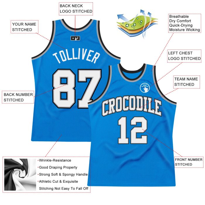 Custom Basketball Jersey - Authentic Blue White Silver Gray Throwback Design Custom Blue White-Silver Gray Authentic Throwback - Image 2