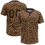 Custom Brown Old Gold Leopard Pattern 3D Softball Jersey - Unisex Two-Button Design Custom Brown Brown-Old Gold 3D Pattern