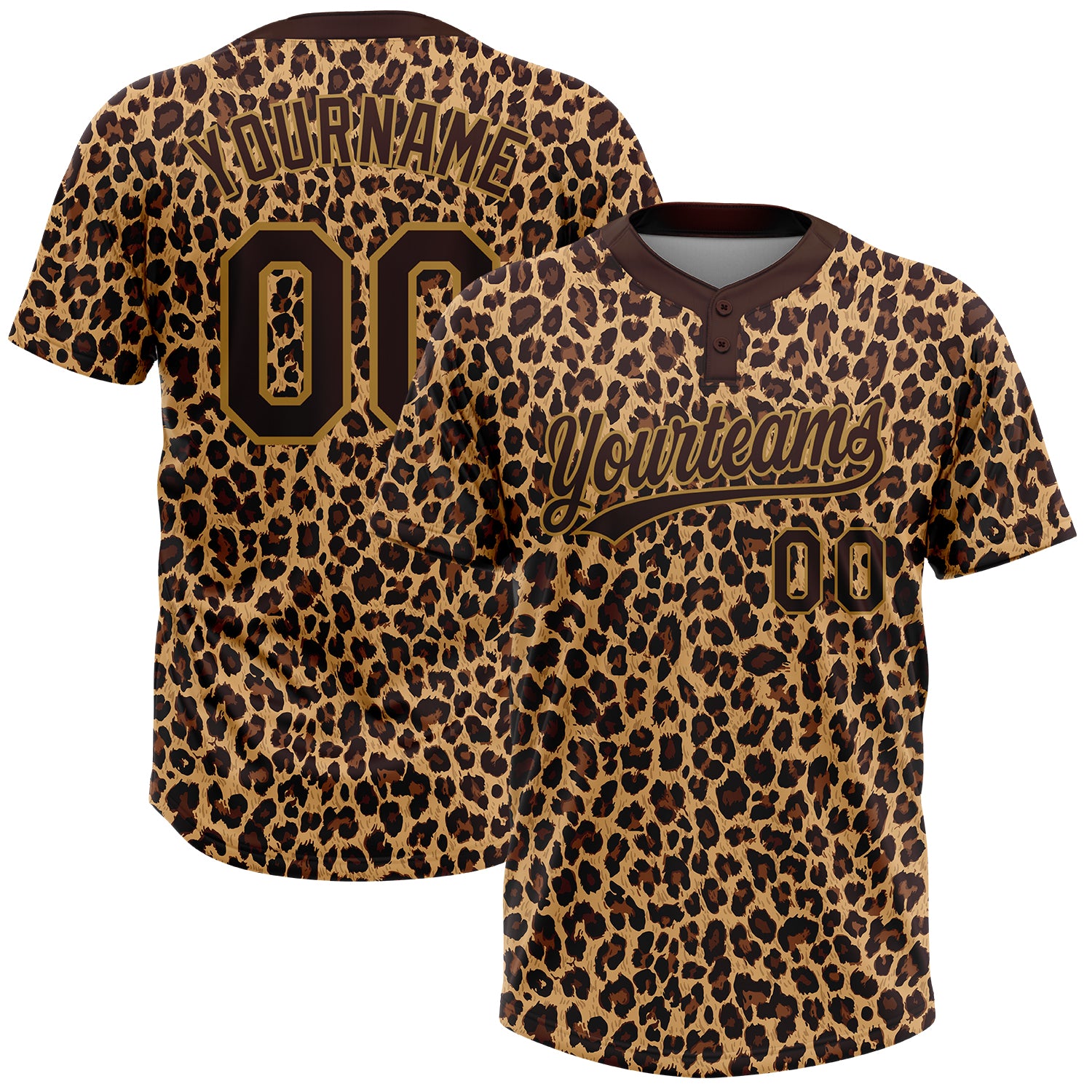 Custom Brown Old Gold Leopard Pattern 3D Softball Jersey - Unisex Two-Button Design Custom Brown Brown-Old Gold 3D Pattern