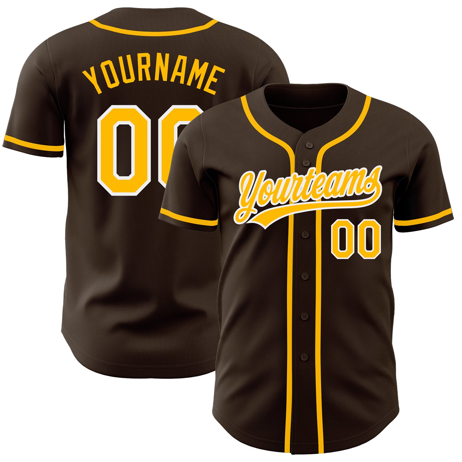 Custom Brown Gold-White Authentic Baseball Jersey for Personalized Team Wear Custom Brown Gold-White Authentic Baseball Jersey