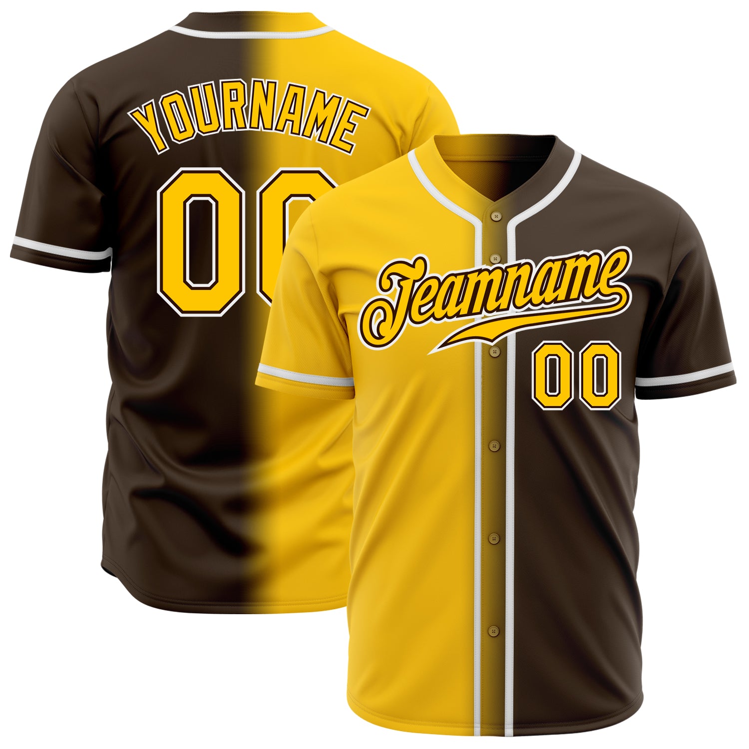Custom Brown Gold White Authentic Fade Baseball Jersey for Fashion Enthusiasts Custom Brown Gold-White Authentic Fade Fashion