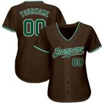 Custom Brown Green White Authentic Baseball Jersey - Personalized Sports Apparel Custom Brown Kelly Green-White Authentic - Image 2