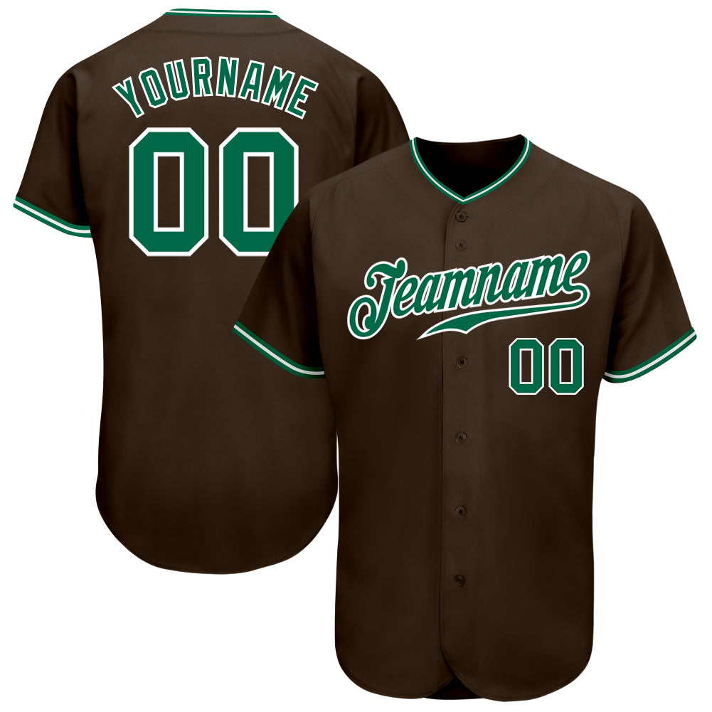 Custom Brown Green White Authentic Baseball Jersey - Personalized Sports Apparel Custom Brown Kelly Green-White Authentic