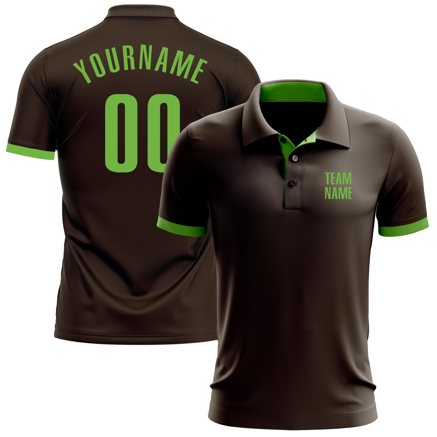 Custom Performance Golf Polo Shirt in Brown and Neon Green Custom Brown Neon Green Performance Golf Polo Shirt
