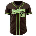 Custom Brown Neon Green White Baseball Jersey - Authentic Fan Apparel Custom Brown Neon Green-White Authentic Baseball Jersey - Image 2
