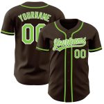 Custom Brown Neon Green White Baseball Jersey - Authentic Fan Apparel Custom Brown Neon Green-White Authentic Baseball Jersey