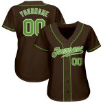 Custom Authentic Baseball Jersey in Brown Neon Green-White Style 8963 Custom Brown Neon Green-White Authentic Baseball Jersey - Image 2