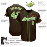 Custom Authentic Baseball Jersey in Brown Neon Green-White Style 8963 Custom Brown Neon Green-White Authentic Baseball Jersey - Image 3
