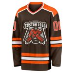 Custom Hockey Jersey - Brown Orange and White Design for Fans and Players Custom Brown Orange-White Hockey Jersey - Image 2