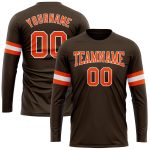 Custom Performance T-Shirt Long Sleeve Brown Orange White for Men and Women Custom Brown Orange-White Long Sleeve Performance