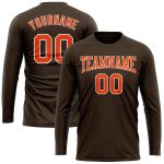 Custom Performance T-Shirt Long Sleeve Brown Orange White for Men and Women Custom Brown Orange-White Long Sleeve Performance - Image 2