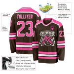 Custom Brown Pink White Hockey Jersey - Personalized Team Apparel, Customizable Sports Uniform Custom Brown Pink-White Hockey - Image 3