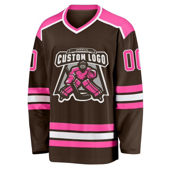 Custom Brown Pink White Hockey Jersey - Personalized Team Apparel, Customizable Sports Uniform Custom Brown Pink-White Hockey - Image 2