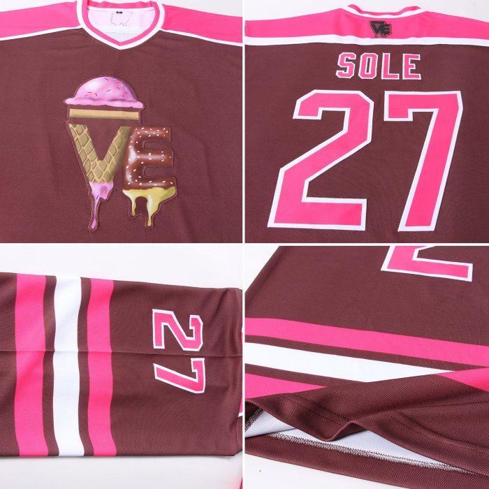 Custom Brown Pink White Hockey Jersey - Personalized Team Apparel, Customizable Sports Uniform Custom Brown Pink-White Hockey - Image 5