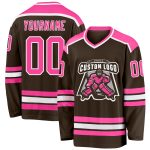 Custom Brown Pink White Hockey Jersey - Personalized Team Apparel, Customizable Sports Uniform Custom Brown Pink-White Hockey