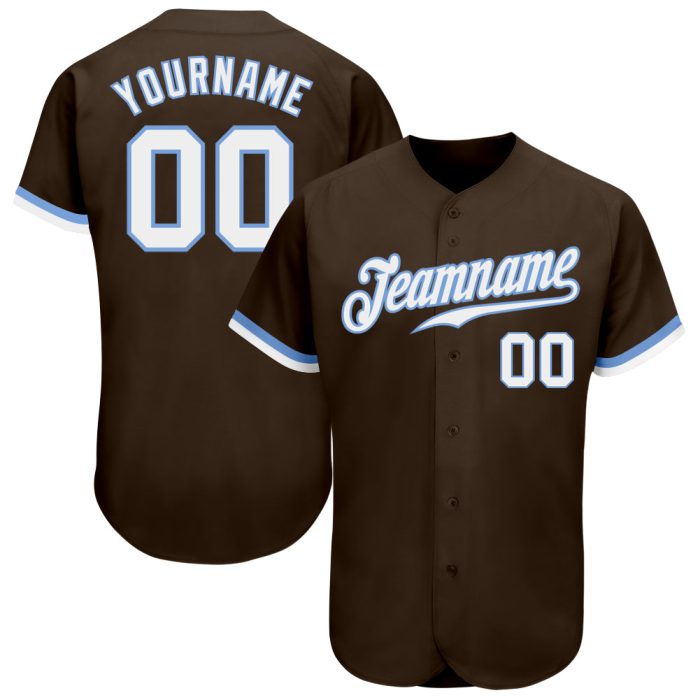 Custom Authentic Baseball Jersey - Brown White Light Blue Design, Made to Order, Comfortable Fit Custom Brown White-Light - Image 1