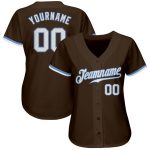 Custom Authentic Baseball Jersey - Brown White Light Blue Design, Made to Order, Comfortable Fit Custom Brown White-Light - Image 2