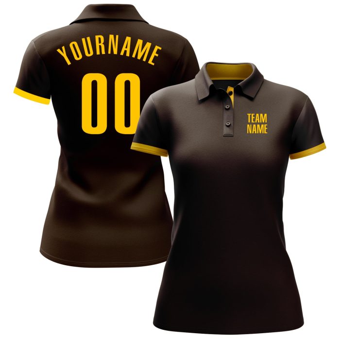 Custom Performance Golf Polo Shirt in Brown and Yellow for Men Custom Brown Yellow Performance Golf Polo Shirt - Image 2