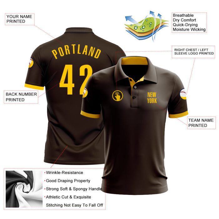 Custom Performance Golf Polo Shirt in Brown and Yellow for Men Custom Brown Yellow Performance Golf Polo Shirt - Image 3