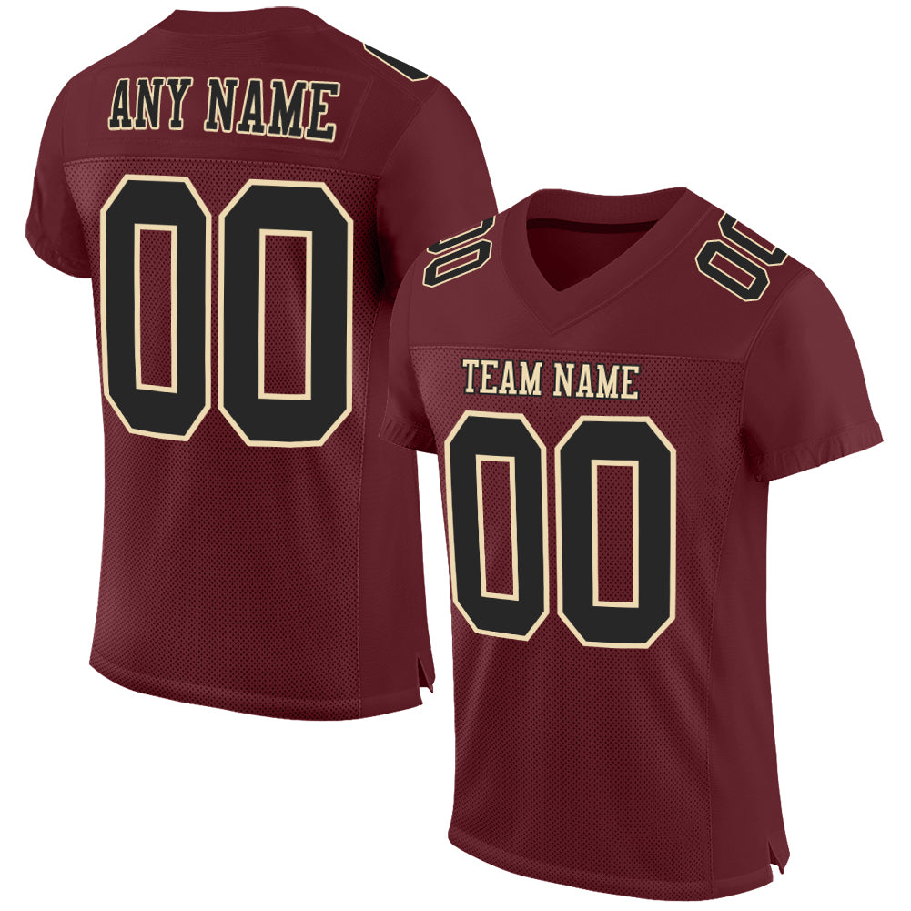 Burgundy Black-Cream Mesh Authentic Football Jersey - Custom Design Custom Burgundy Black-Cream Mesh Authentic Football Jersey