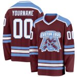 Burgundy Light Blue Custom Hockey Jersey for Men and Women Custom Burgundy White-Light Blue Hockey Jersey