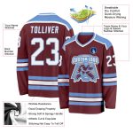Burgundy Light Blue Custom Hockey Jersey for Men and Women Custom Burgundy White-Light Blue Hockey Jersey - Image 3