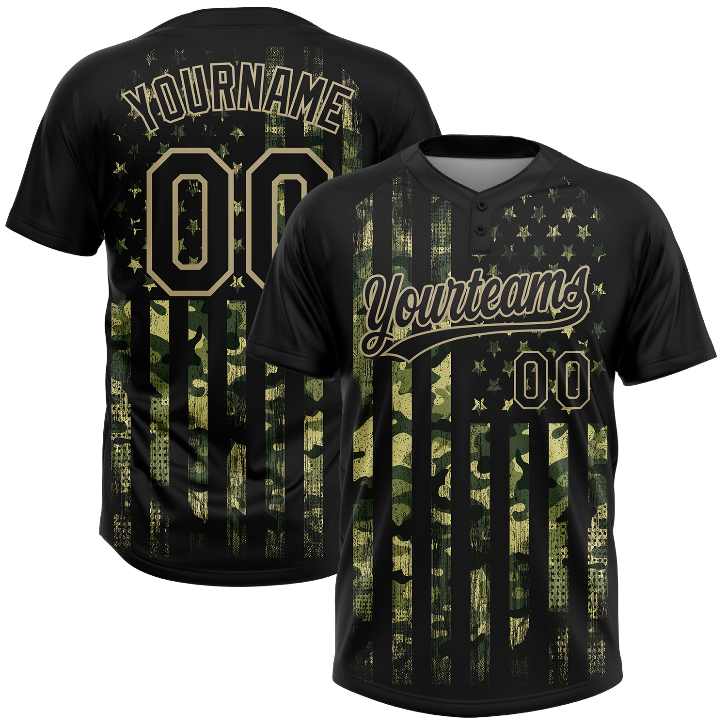 Custom Camo Black Old Gold 3D American Flag Jersey for Salute to Service Unisex Softball Custom Camo Black-Old Gold 3D American