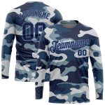Custom Camo Long Sleeve Performance T-Shirt in Navy and Light Blue - Salute to Service Design Custom Camo Navy-Light Blue