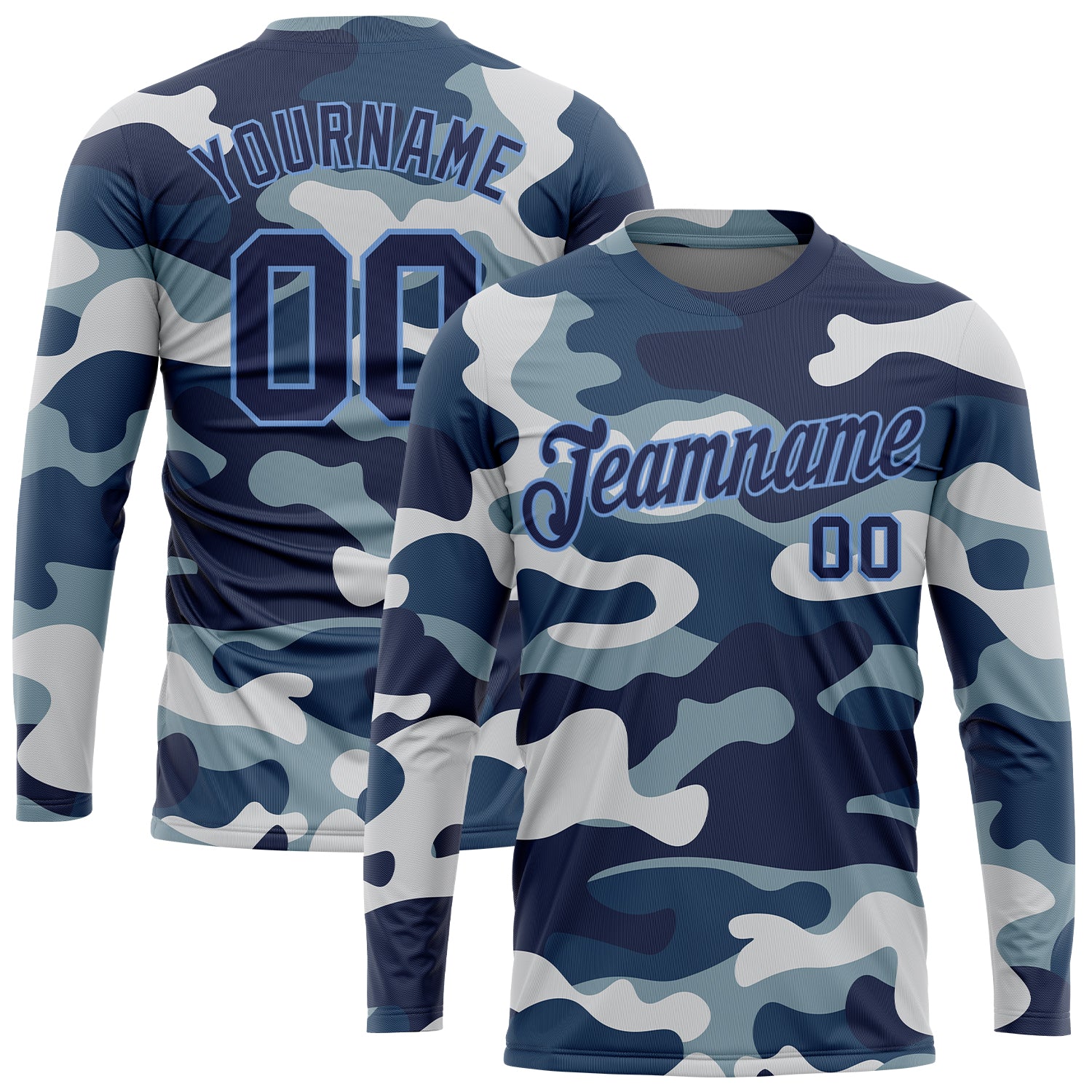 Custom Camo Long Sleeve Performance T-Shirt in Navy and Light Blue - Salute to Service Design Custom Camo Navy-Light Blue