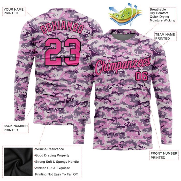 Camo Pink Black Performance Long Sleeve T-Shirt for Salute to Service Custom Camo Pink-Black Salute To Service Long Sleeve - Image 2