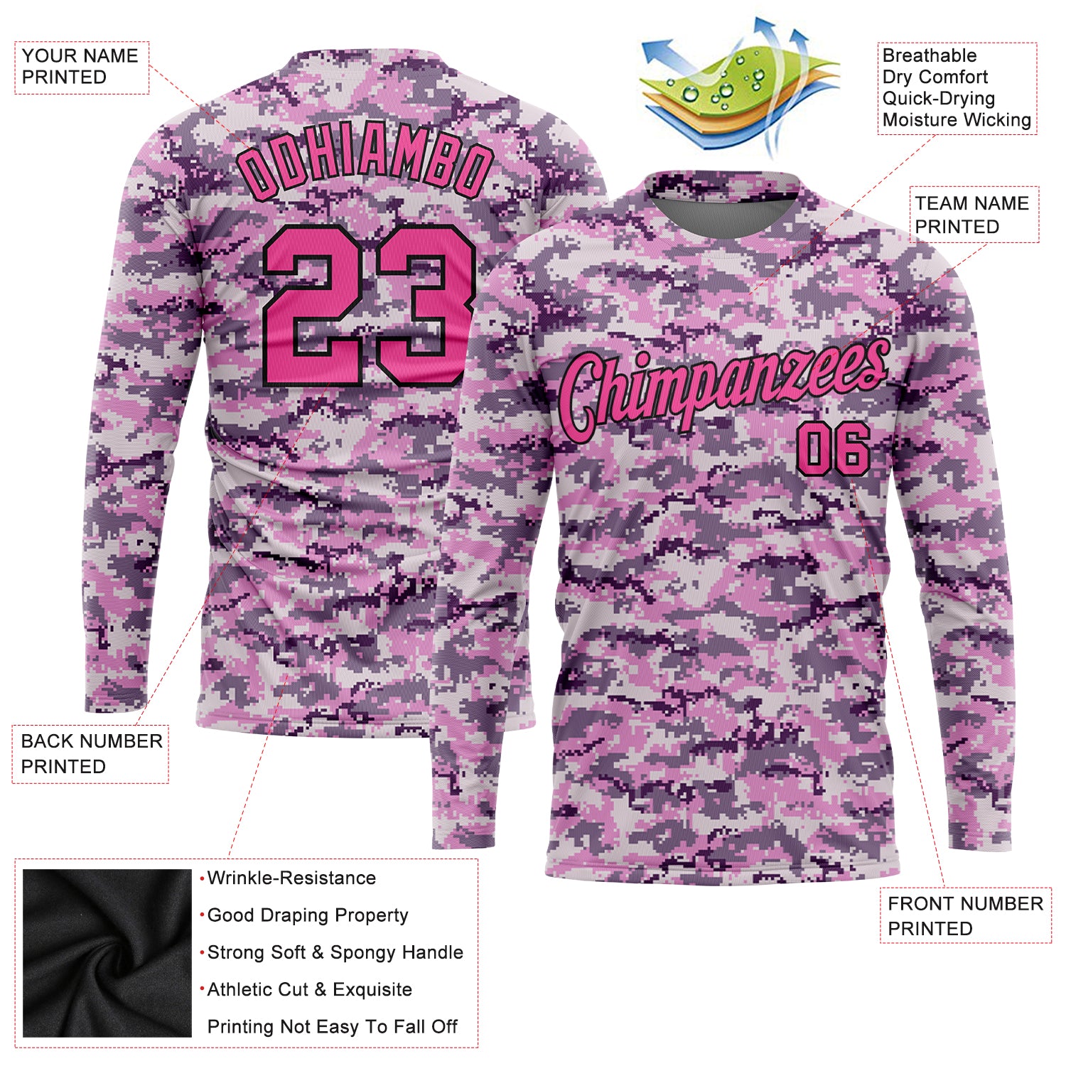 Custom Camo Pink-Black Salute To Service Long Sleeve Performance T-Shirt Camo Pink Black Performance Long Sleeve T-Shirt for Salute to Service Custom Camo Pink-Black Salute To Service Long Sleeve - Image 2