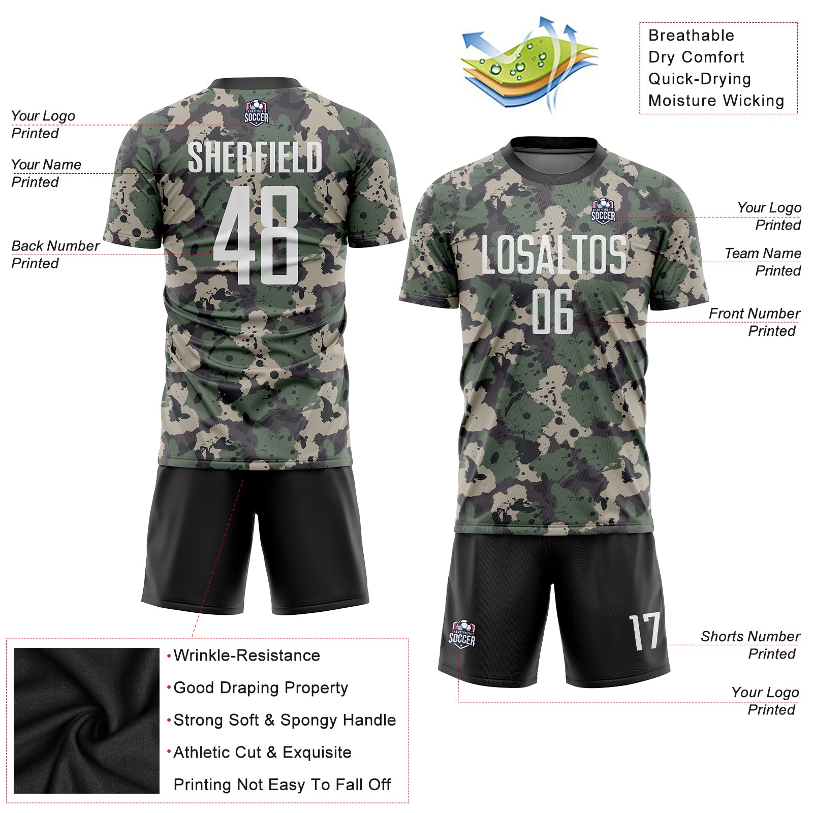 Custom Camo White-Black Sublimation Salute To Service Soccer Uniform Jersey Custom Camo Soccer Jersey - White-Black Sublimation Salute To Service Uniform Custom Camo White-Black Sublimation Salute - Image 3