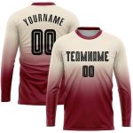 Custom Sublimation Soccer Jersey Long Sleeve Fade Fashion Black-Crimson Uniform Custom Cream Black-Crimson Sublimation Long