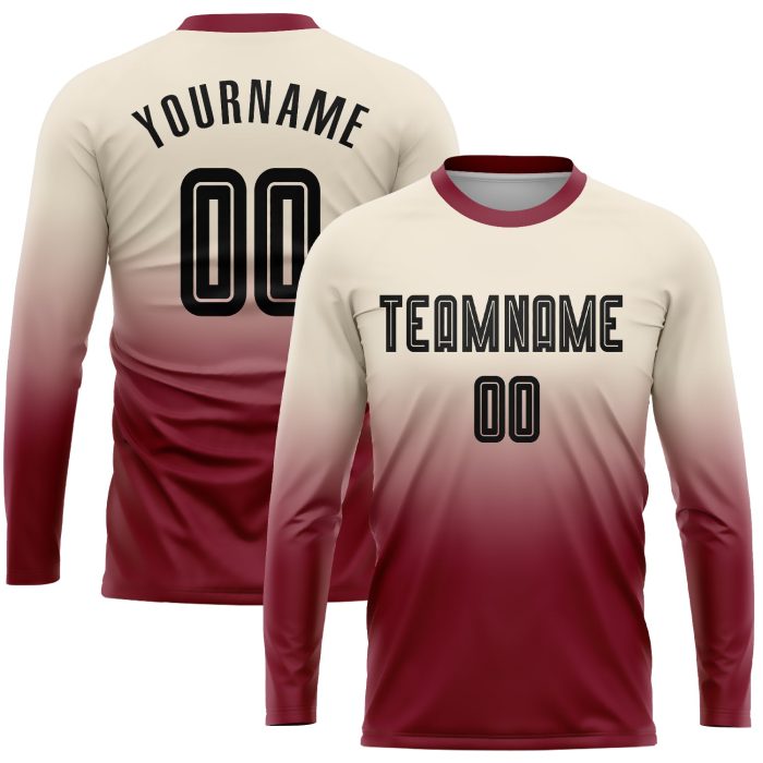 Custom Sublimation Soccer Jersey Long Sleeve Fade Fashion Black-Crimson Uniform Custom Cream Black-Crimson Sublimation Long - Image 1