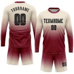 Custom Sublimation Soccer Jersey Long Sleeve Fade Fashion Black-Crimson Uniform Custom Cream Black-Crimson Sublimation Long - Image 2
