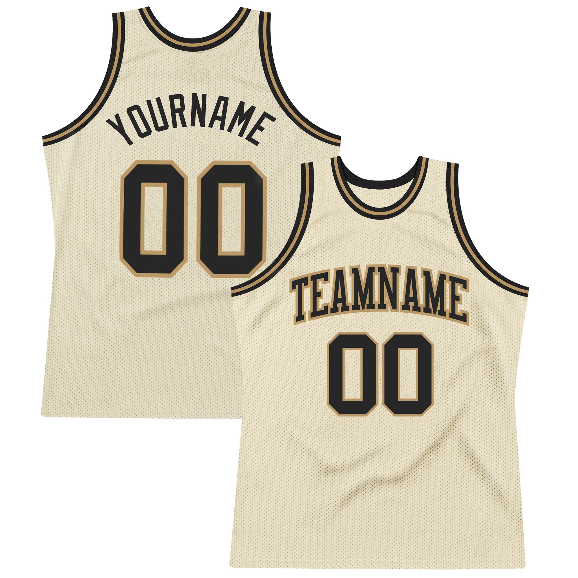 Authentic Throwback Basketball Jersey - Custom Cream Black Old Gold Design Custom Cream Black-Old Gold Authentic Throwback