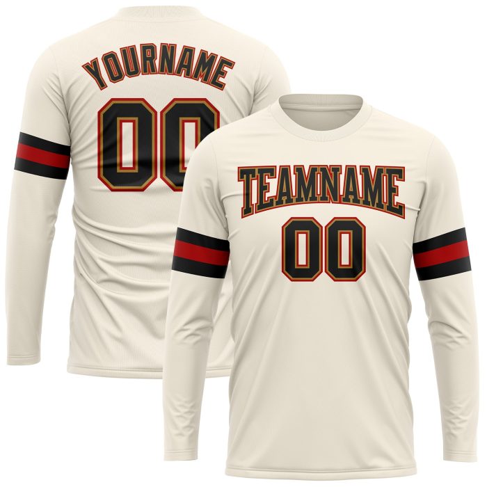 Custom Long Sleeve Performance T-Shirt in Cream Black Old Gold-Red Custom Cream Black Old Gold-Red Long Sleeve Performance - Image 1