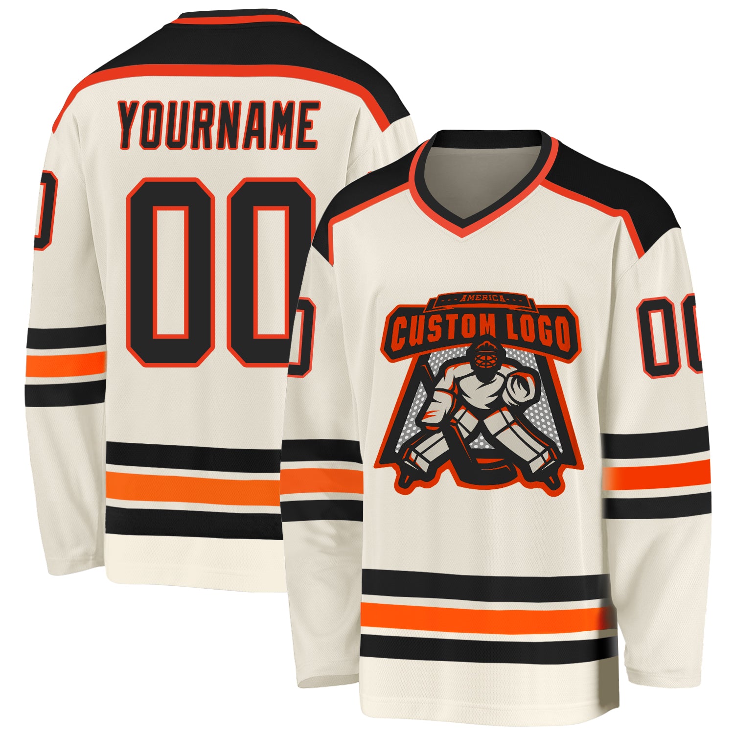 Custom Cream Black-Orange Hockey Jersey Black-Orange Custom Hockey Jersey - Personalized Cream Jersey for Fans Custom Cream Black-Orange Hockey Jersey - Image 1