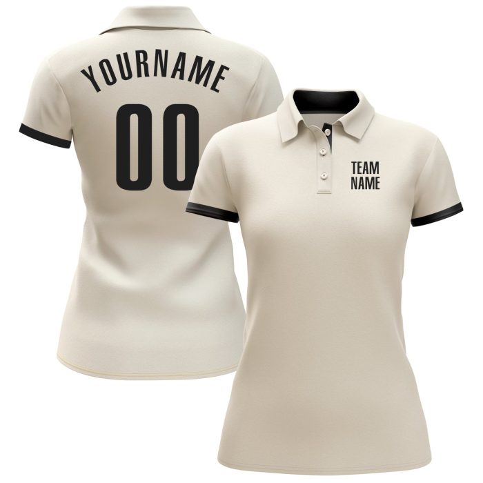Custom Black Performance Golf Polo Shirt - Cream Accent, Breathable Fabric for Ultimate Comfort Custom Cream Black Performance - Image 2