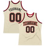 Authentic Black-Red Custom Cream Basketball Jersey | Retro Throwback Design Custom Cream Black-Red Authentic Throwback Basketball
