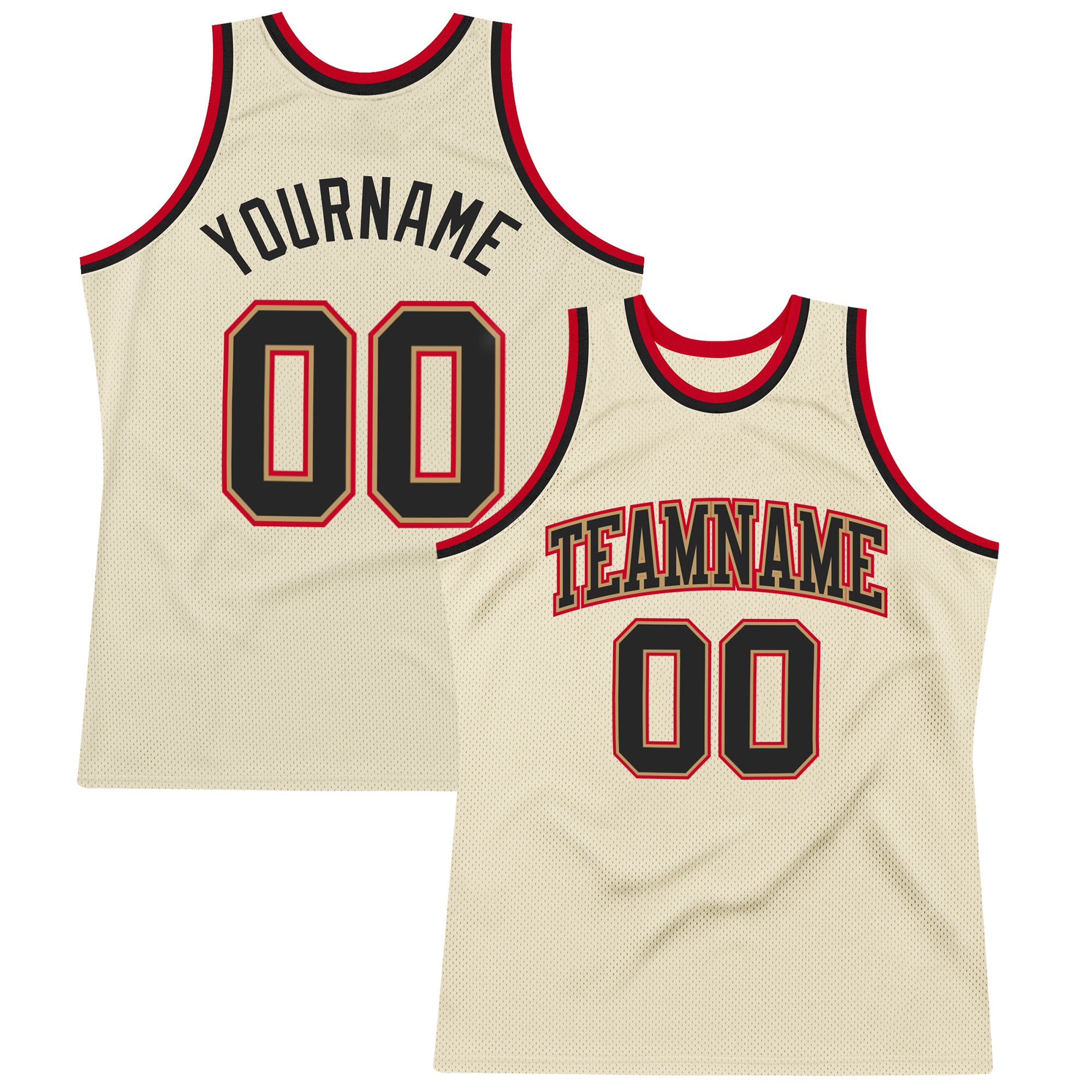 Custom Cream Black-Red Authentic Throwback Basketball Jersey Authentic Black-Red Custom Cream Basketball Jersey | Retro Throwback Design Custom Cream Black-Red Authentic Throwback Basketball - Image 1