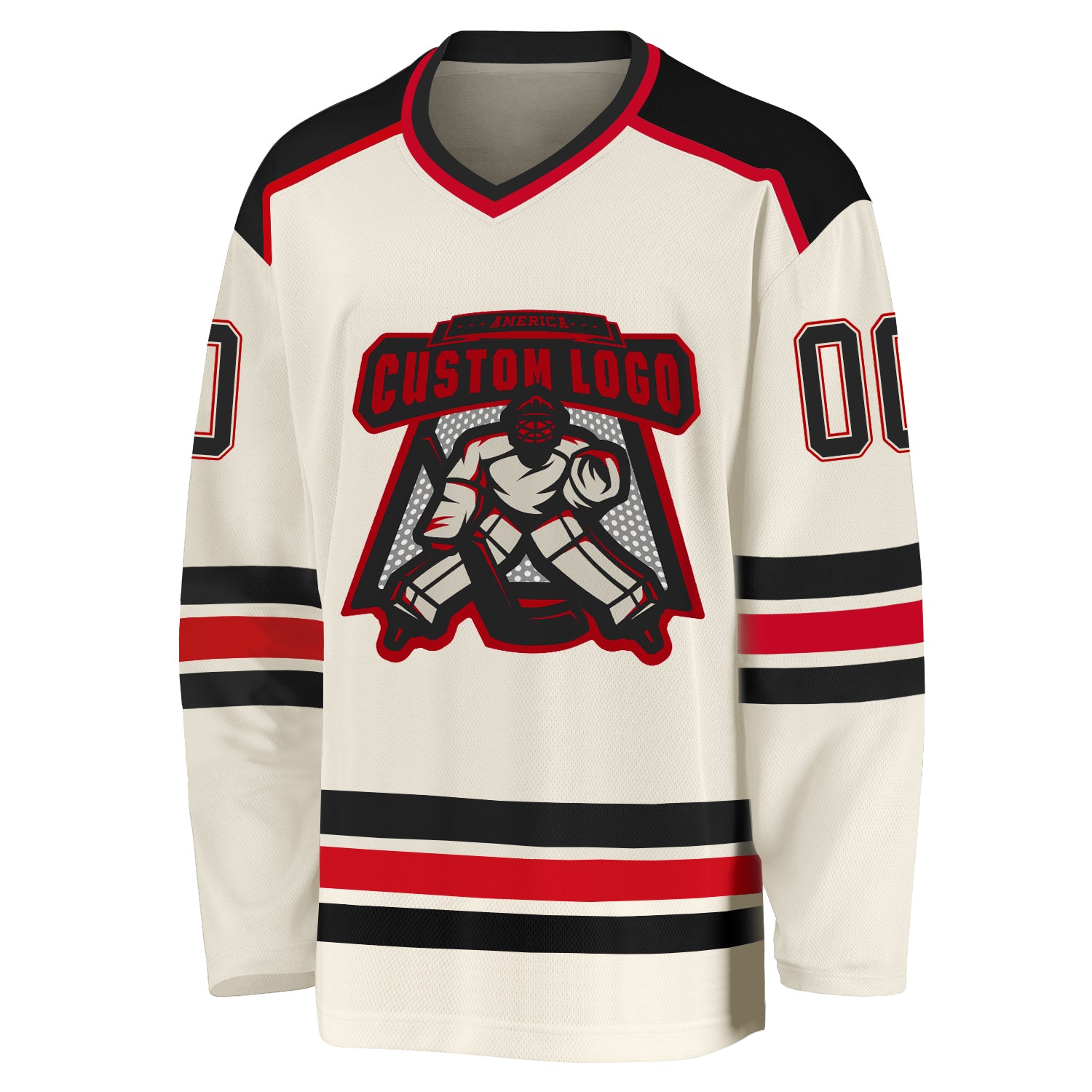 Custom Cream Black-Red Hockey Jersey Black-Red Custom Hockey Jersey - Personalized Cream Jersey for Teams and Fans Custom Cream Black-Red Hockey Jersey - Image 2