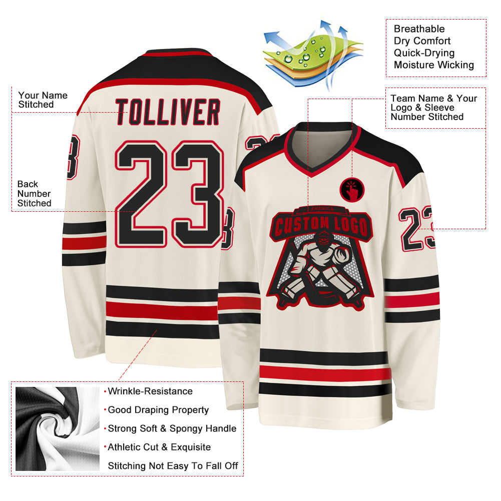 Custom Cream Black-Red Hockey Jersey Black-Red Custom Hockey Jersey - Personalized Cream Jersey for Teams and Fans Custom Cream Black-Red Hockey Jersey - Image 3