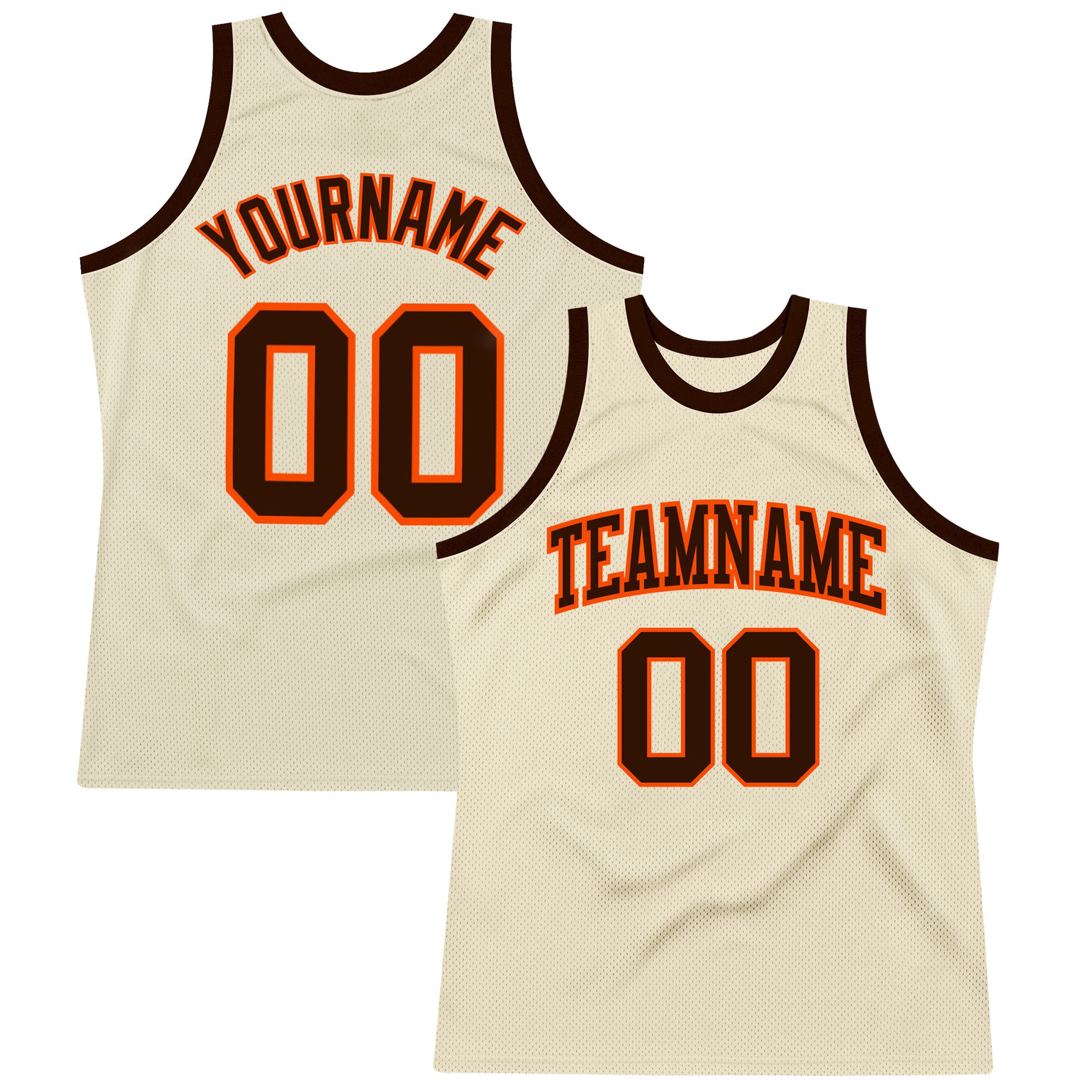 Custom Brown Orange Throwback Basketball Jersey - Authentic Basketball Apparel Custom Cream Brown-Orange Authentic Throwback