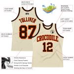Custom Brown Orange Throwback Basketball Jersey - Authentic Basketball Apparel Custom Cream Brown-Orange Authentic Throwback - Image 2