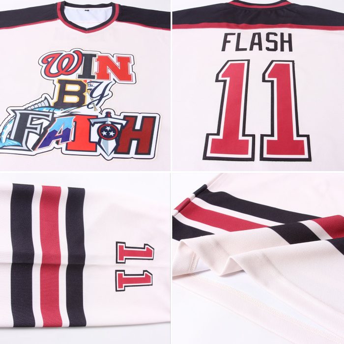 Custom Crimson Black Hockey Jersey - Personalized Team Jersey for Fans Custom Cream Crimson-Black Hockey Jersey - Image 5