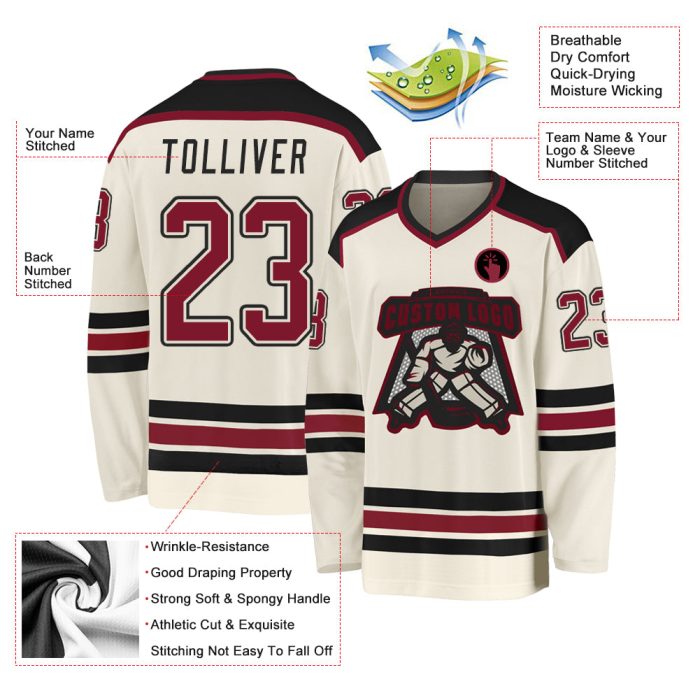 Custom Crimson Black Hockey Jersey - Personalized Team Jersey for Fans Custom Cream Crimson-Black Hockey Jersey - Image 3